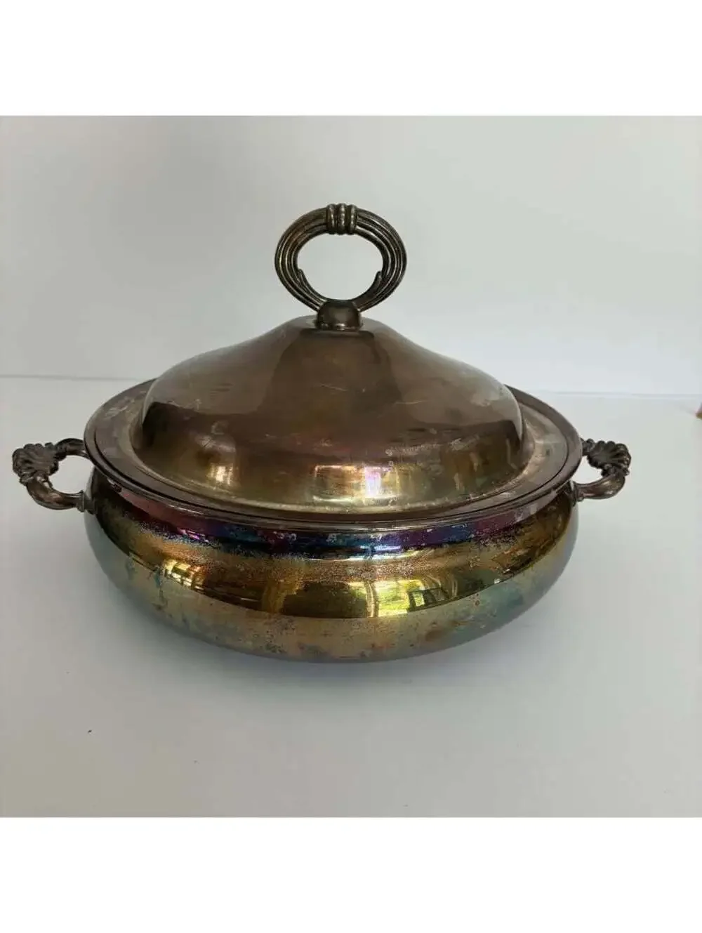 Vintage F.B. Rogers Silver Co 1544 Covered Casserole Serving Dish Rainbow Patina